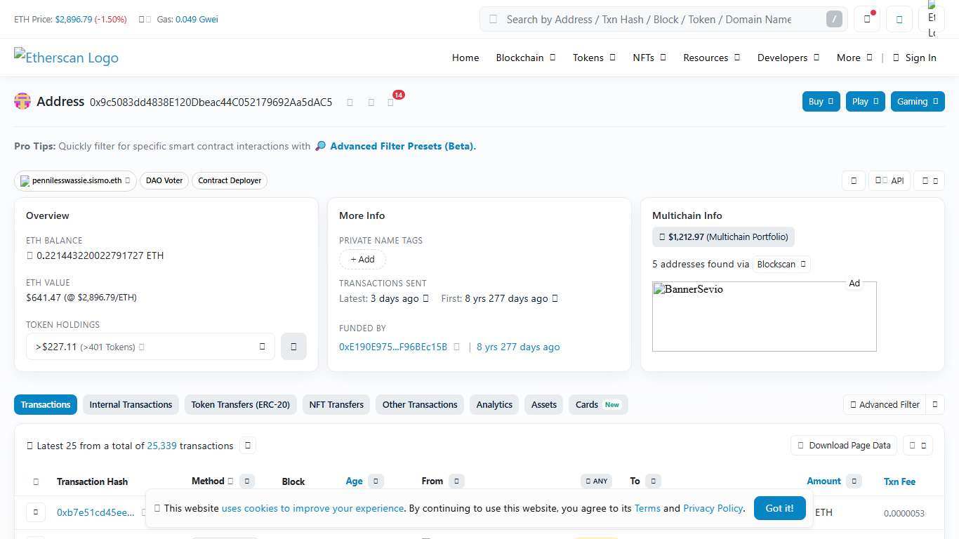 pennilesswassie.sismo.eth Address: 0x9c5083dd...92aa5dac5 Etherscan